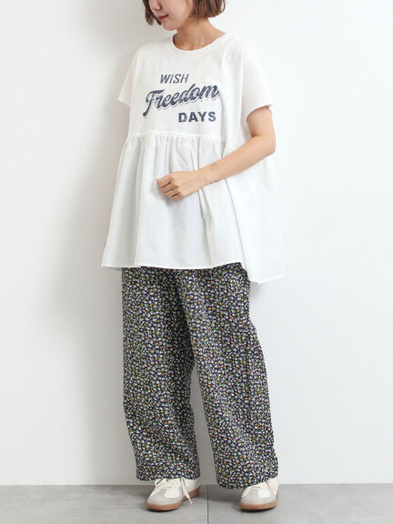 [接触冷感]切替ギャザーロゴプリントフレンチ袖Tシャツ（オフホワイト/チャコールグレー/イエロー）｜SM2（エスエムツー）通販