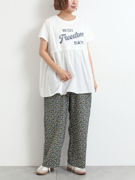 [接触冷感]切替ギャザーロゴプリントフレンチ袖Tシャツ（オフホワイト/チャコールグレー/イエロー）｜SM2（エスエムツー）通販