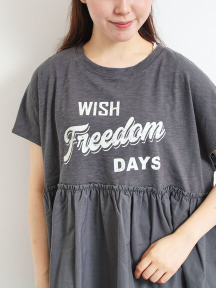 [接触冷感]切替ギャザーロゴプリントフレンチ袖Tシャツ（オフホワイト/チャコールグレー/イエロー）｜SM2（エスエムツー）通販