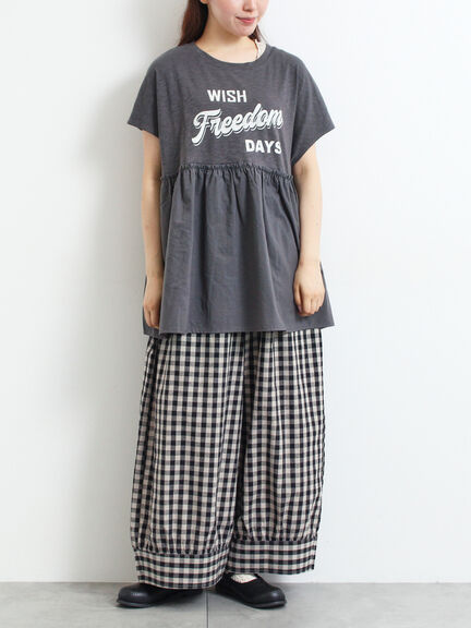 [接触冷感]切替ギャザーロゴプリントフレンチ袖Tシャツ（オフホワイト/チャコールグレー/イエロー）｜SM2（エスエムツー）通販