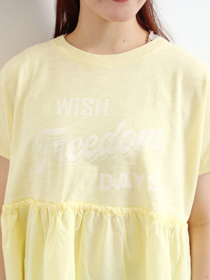 [接触冷感]切替ギャザーロゴプリントフレンチ袖Tシャツ（オフホワイト/チャコールグレー/イエロー）｜SM2（エスエムツー）通販