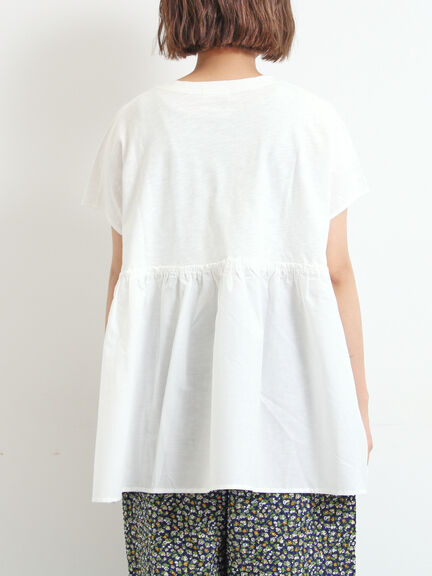 [接触冷感]切替ギャザーロゴプリントフレンチ袖Tシャツ（オフホワイト/チャコールグレー/イエロー）｜SM2（エスエムツー）通販