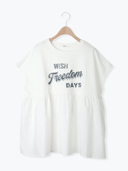 [接触冷感]切替ギャザーロゴプリントフレンチ袖Tシャツ（オフホワイト/チャコールグレー/イエロー）｜SM2（エスエムツー）通販