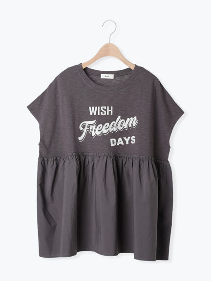 [接触冷感]切替ギャザーロゴプリントフレンチ袖Tシャツ（オフホワイト/チャコールグレー/イエロー）｜SM2（エスエムツー）通販