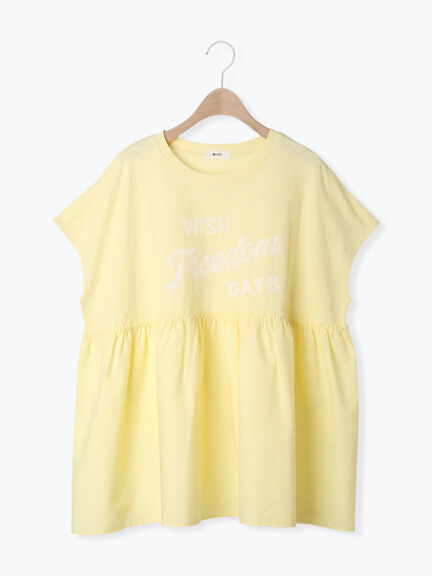 [接触冷感]切替ギャザーロゴプリントフレンチ袖Tシャツ（オフホワイト/チャコールグレー/イエロー）｜SM2（エスエムツー）通販