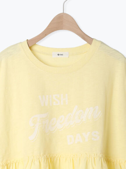 [接触冷感]切替ギャザーロゴプリントフレンチ袖Tシャツ（オフホワイト/チャコールグレー/イエロー）｜SM2（エスエムツー）通販