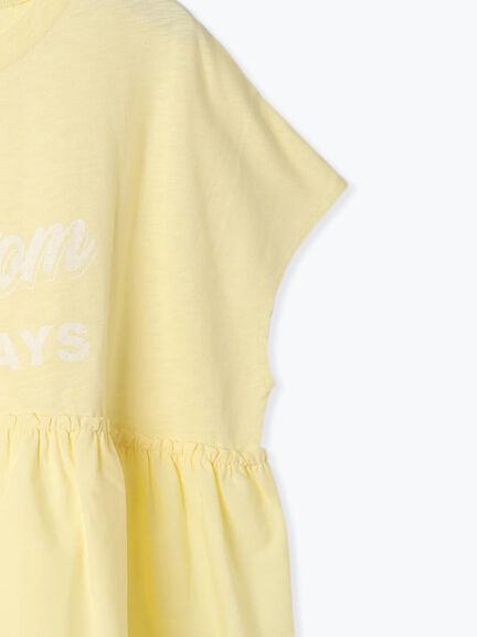 [接触冷感]切替ギャザーロゴプリントフレンチ袖Tシャツ（オフホワイト/チャコールグレー/イエロー）｜SM2（エスエムツー）通販