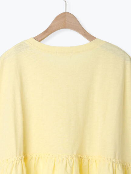 [接触冷感]切替ギャザーロゴプリントフレンチ袖Tシャツ（オフホワイト/チャコールグレー/イエロー）｜SM2（エスエムツー）通販