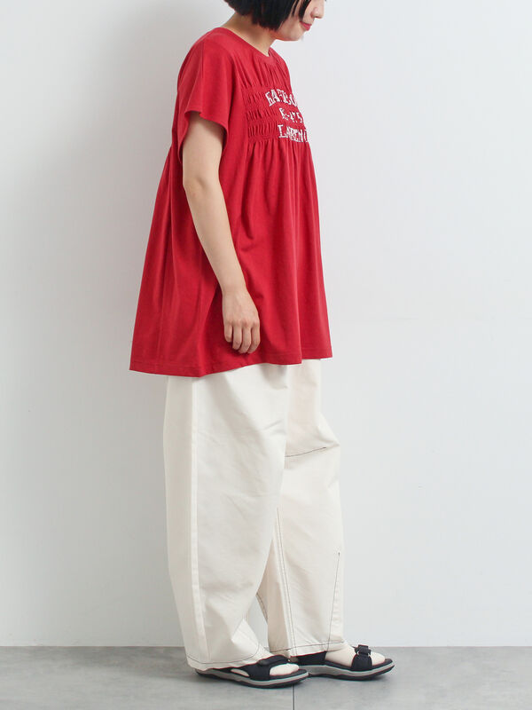 セール】 [接触冷感]シャーリングロゴプリントTシャツ（オフホワイト