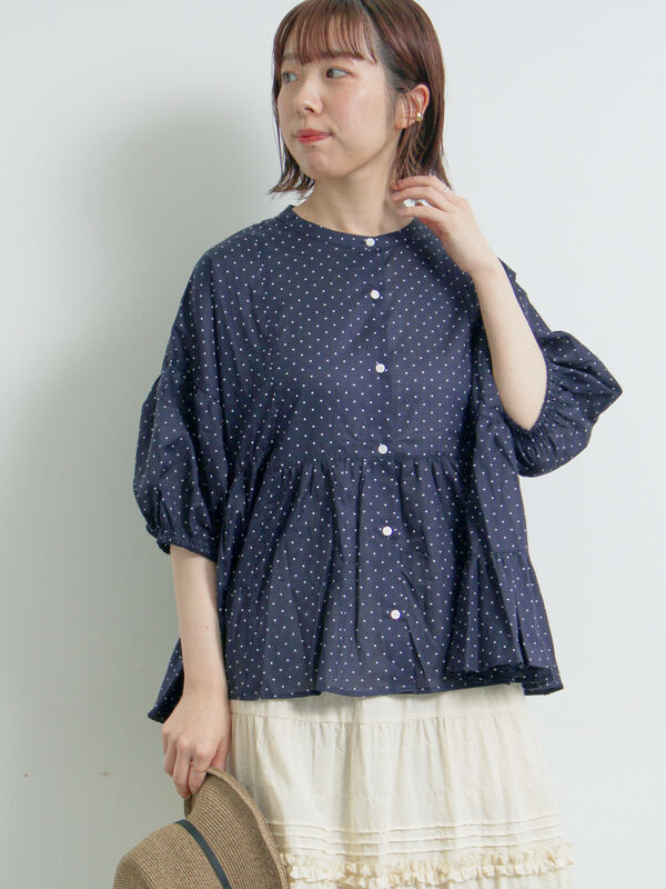 セール】 プリントアソートティアードブラウス（オフホワイト/ブラック