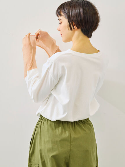 袖口シアー切替ロゴプリントカットソー（オフホワイト/チャコールグレー/オレンジ/ブルー）｜SM2（エスエムツー）通販