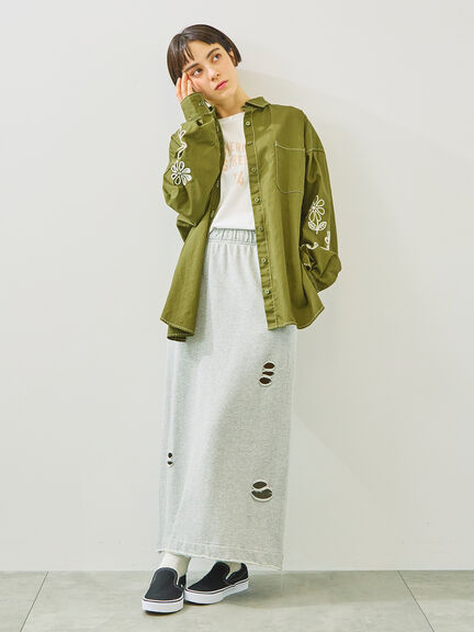 袖口シアー切替ロゴプリントカットソー（オフホワイト/チャコールグレー/オレンジ/ブルー）｜SM2（エスエムツー）通販