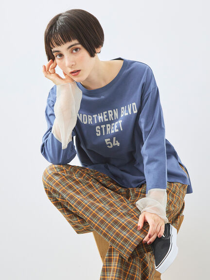 袖口シアー切替ロゴプリントカットソー（オフホワイト/チャコールグレー/オレンジ/ブルー）｜SM2（エスエムツー）通販