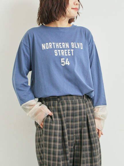 袖口シアー切替ロゴプリントカットソー（オフホワイト/チャコールグレー/オレンジ/ブルー）｜SM2（エスエムツー）通販