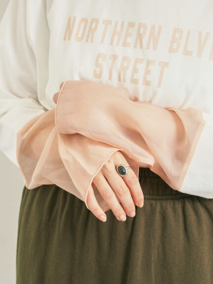 袖口シアー切替ロゴプリントカットソー（オフホワイト/チャコールグレー/オレンジ/ブルー）｜SM2（エスエムツー）通販