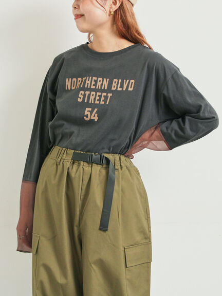 袖口シアー切替ロゴプリントカットソー（オフホワイト/チャコールグレー/オレンジ/ブルー）｜SM2（エスエムツー）通販