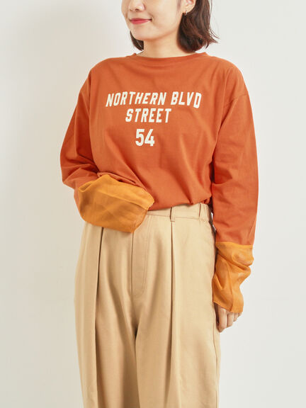 袖口シアー切替ロゴプリントカットソー（オフホワイト/チャコールグレー/オレンジ/ブルー）｜SM2（エスエムツー）通販