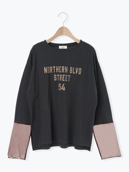 袖口シアー切替ロゴプリントカットソー（オフホワイト/チャコールグレー/オレンジ/ブルー）｜SM2（エスエムツー）通販