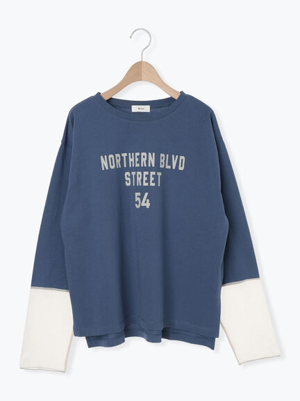 袖口シアー切替ロゴプリントカットソー（オフホワイト/チャコールグレー/オレンジ/ブルー）｜SM2（エスエムツー）通販