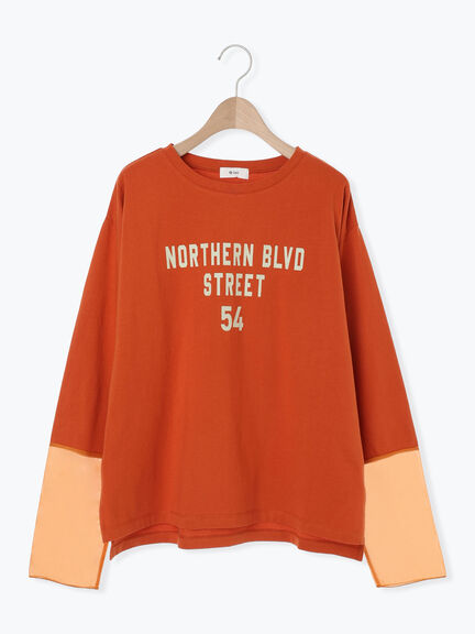 袖口シアー切替ロゴプリントカットソー（オフホワイト/チャコールグレー/オレンジ/ブルー）｜SM2（エスエムツー）通販