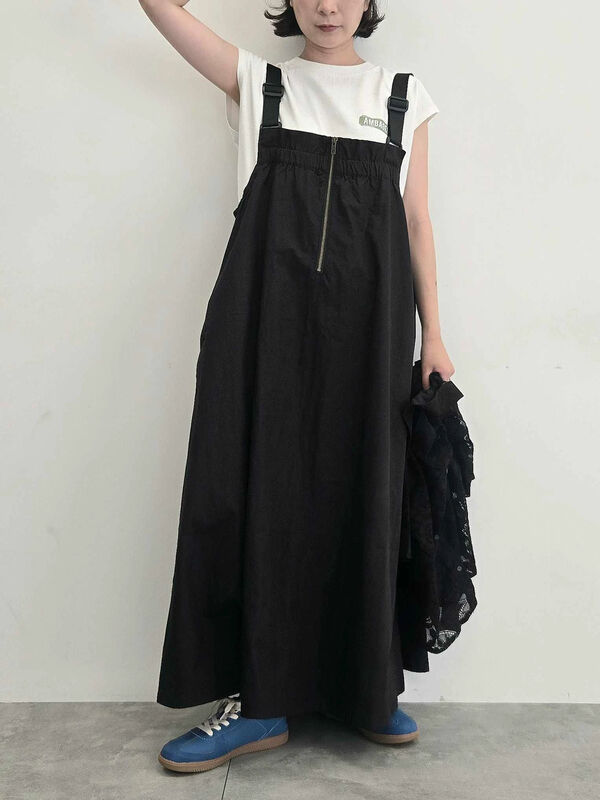 セール】 コットンナイロンハーフジップジャンパースカート（ブラック