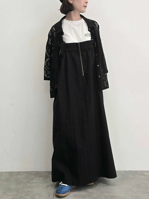 セール】 コットンナイロンハーフジップジャンパースカート（ブラック