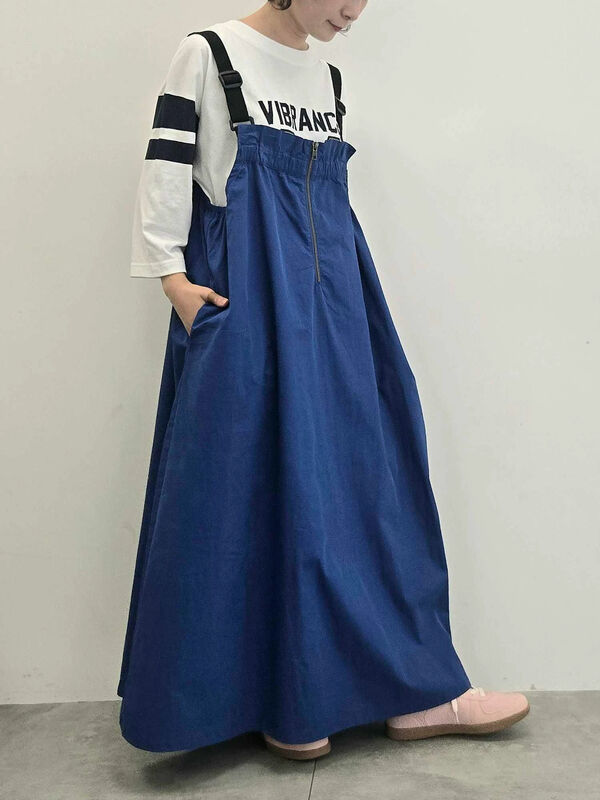 セール】 コットンナイロンハーフジップジャンパースカート（ブラック