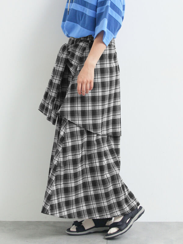 セール】 シャツ巻き風チェックスカート（ブラック/レッド/ブラウン