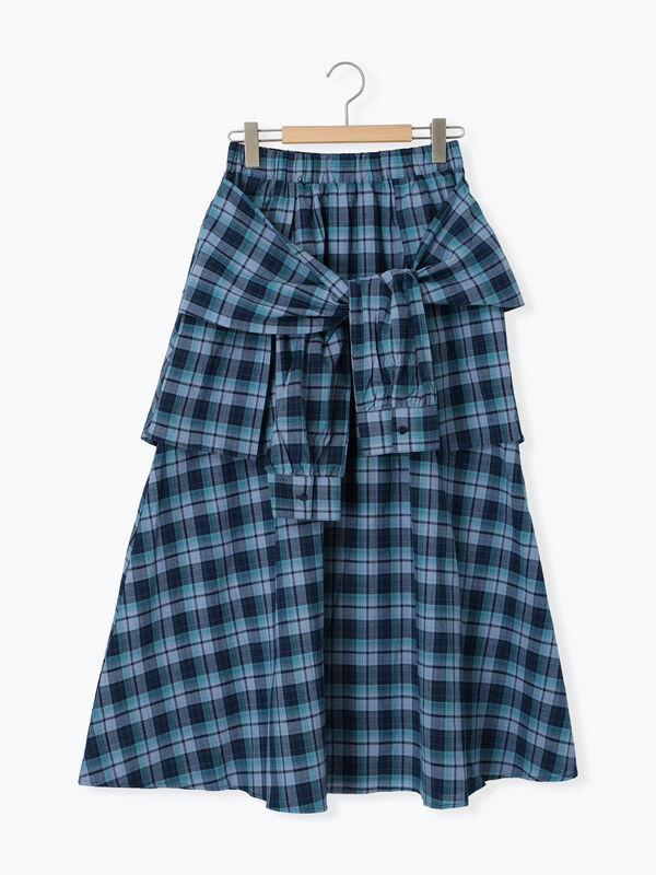 セール】 シャツ巻き風チェックスカート（ブラック/レッド/ブラウン