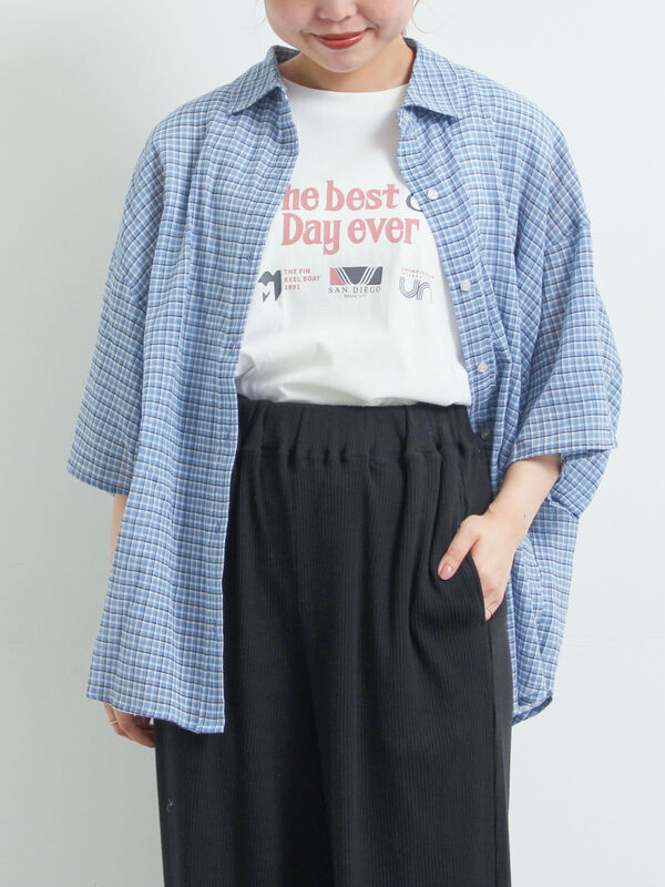 セール】 コットンボイルシアードルマンスリーブチェックシャツ（オフ