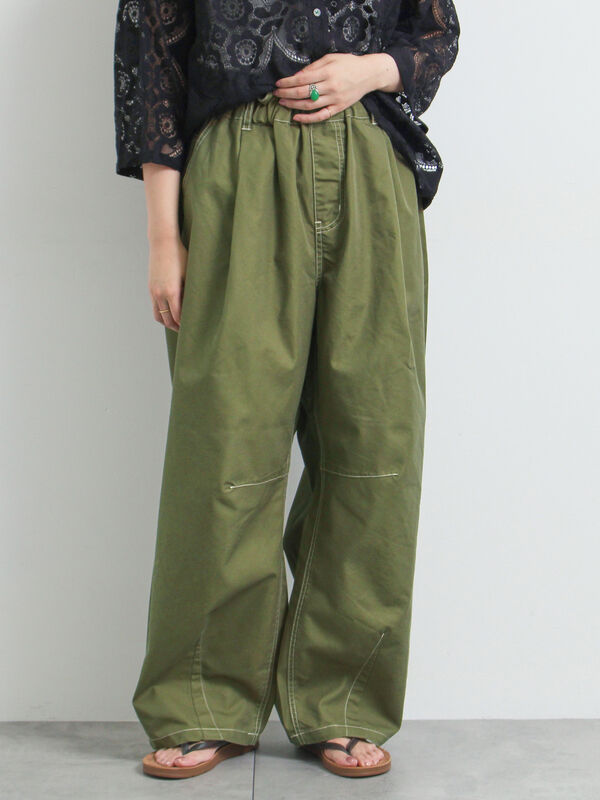 セール】 [接触冷感]配色ステッチパンツ（キャメル/カーキ/ネイビー