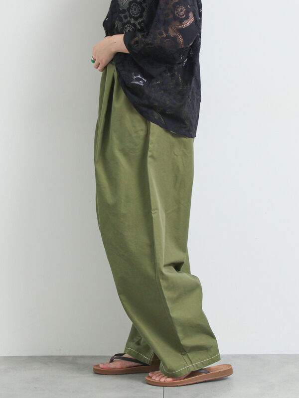 セール】 [接触冷感]配色ステッチパンツ（キャメル/カーキ/ネイビー