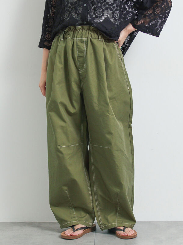 セール】 [接触冷感]配色ステッチパンツ（キャメル/カーキ/ネイビー