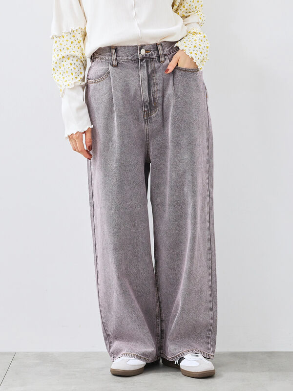 セール】 オーバーダイデニムタックパンツ（ピンク/ブラウン/グリーン