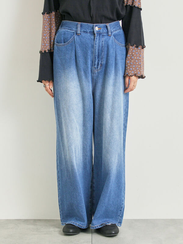 セール】 オーバーダイデニムタックパンツ（ピンク/ブラウン/グリーン