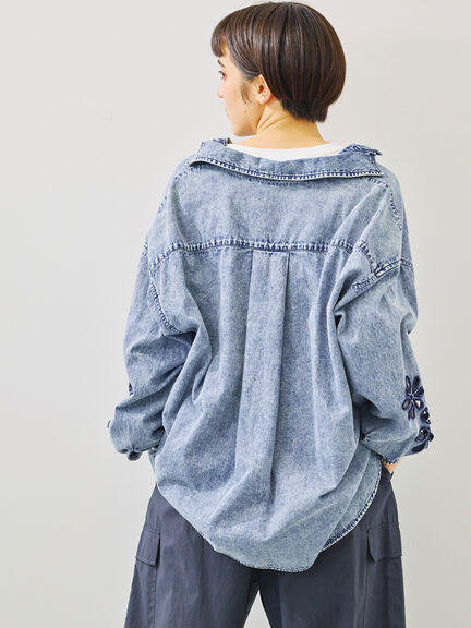 くり抜きフラワー刺繍シャツ（ブラック/カーキ/ブルー）｜SM2（エスエムツー）通販
