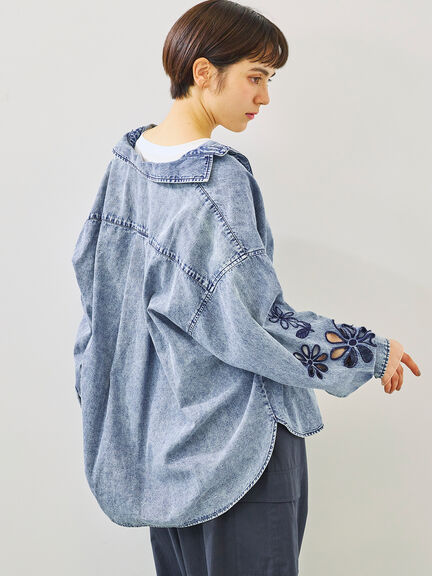 くり抜きフラワー刺繍シャツ（ブラック/カーキ/ブルー）｜SM2（エスエムツー）通販