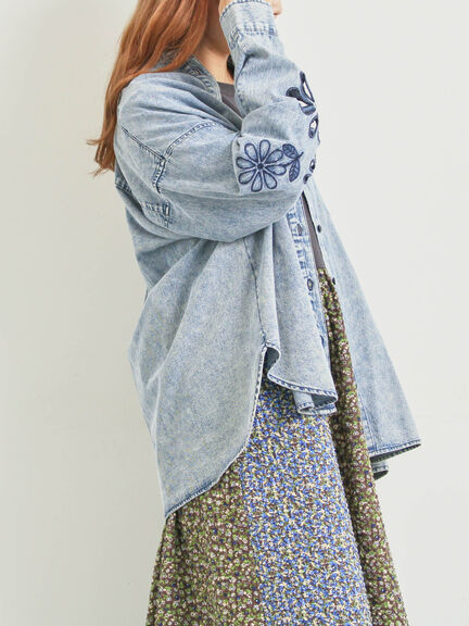 くり抜きフラワー刺繍シャツ（ブラック/カーキ/ブルー）｜SM2（エスエムツー）通販