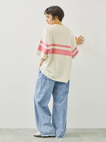 [接触冷感]編み上げラインTシャツ（チャコールグレー/ピンク/ブラウン/ブルー）｜SM2（エスエムツー）通販