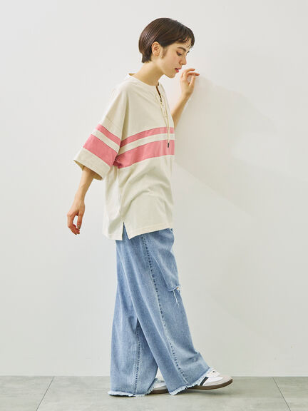 [接触冷感]編み上げラインTシャツ（チャコールグレー/ピンク/ブラウン/ブルー）｜SM2（エスエムツー）通販