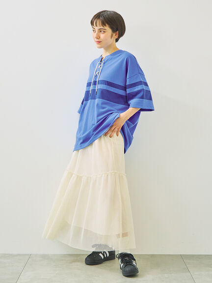 [接触冷感]編み上げラインTシャツ（チャコールグレー/ピンク/ブラウン/ブルー）｜SM2（エスエムツー）通販