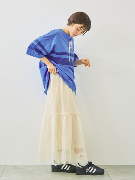 [接触冷感]編み上げラインTシャツ（チャコールグレー/ピンク/ブラウン/ブルー）｜SM2（エスエムツー）通販