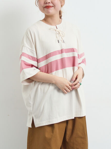 [接触冷感]編み上げラインTシャツ（チャコールグレー/ピンク/ブラウン/ブルー）｜SM2（エスエムツー）通販