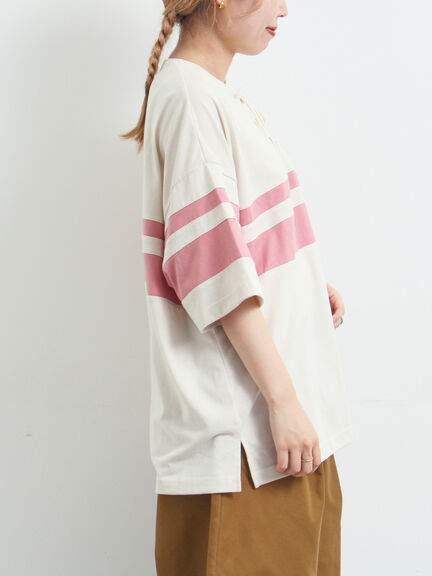 [接触冷感]編み上げラインTシャツ（チャコールグレー/ピンク/ブラウン/ブルー）｜SM2（エスエムツー）通販