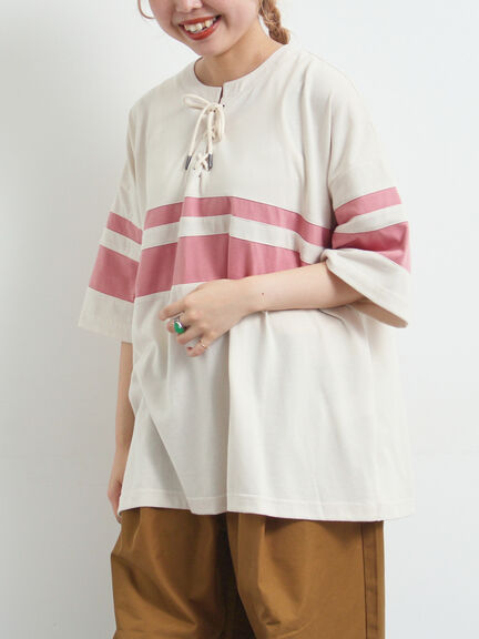 [接触冷感]編み上げラインTシャツ（チャコールグレー/ピンク/ブラウン/ブルー）｜SM2（エスエムツー）通販