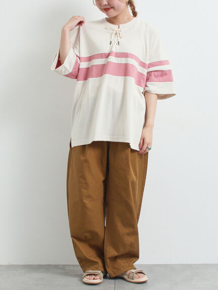 [接触冷感]編み上げラインTシャツ（チャコールグレー/ピンク/ブラウン/ブルー）｜SM2（エスエムツー）通販