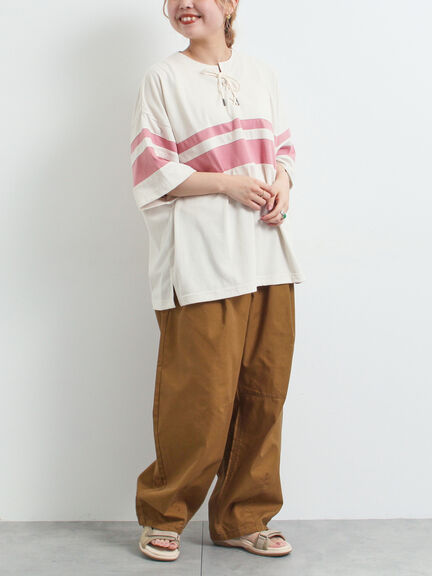 [接触冷感]編み上げラインTシャツ（チャコールグレー/ピンク/ブラウン/ブルー）｜SM2（エスエムツー）通販