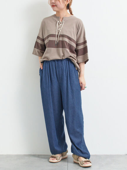 [接触冷感]編み上げラインTシャツ（チャコールグレー/ピンク/ブラウン/ブルー）｜SM2（エスエムツー）通販