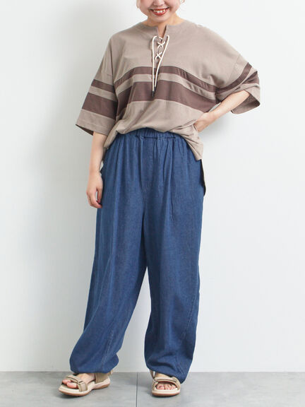 [接触冷感]編み上げラインTシャツ（チャコールグレー/ピンク/ブラウン/ブルー）｜SM2（エスエムツー）通販