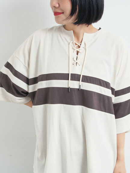 [接触冷感]編み上げラインTシャツ（チャコールグレー/ピンク/ブラウン/ブルー）｜SM2（エスエムツー）通販